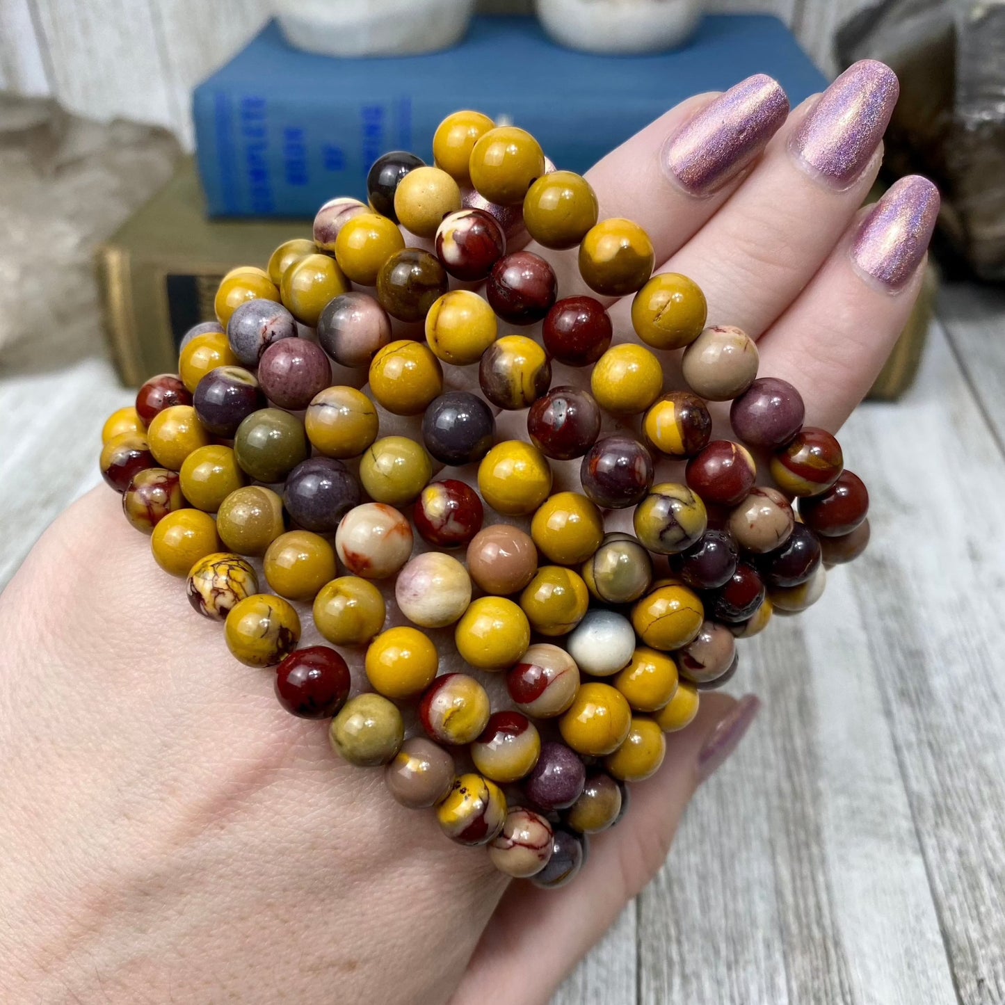 Mookaite Jasper 8mm Round Bead Crystal Bracelet