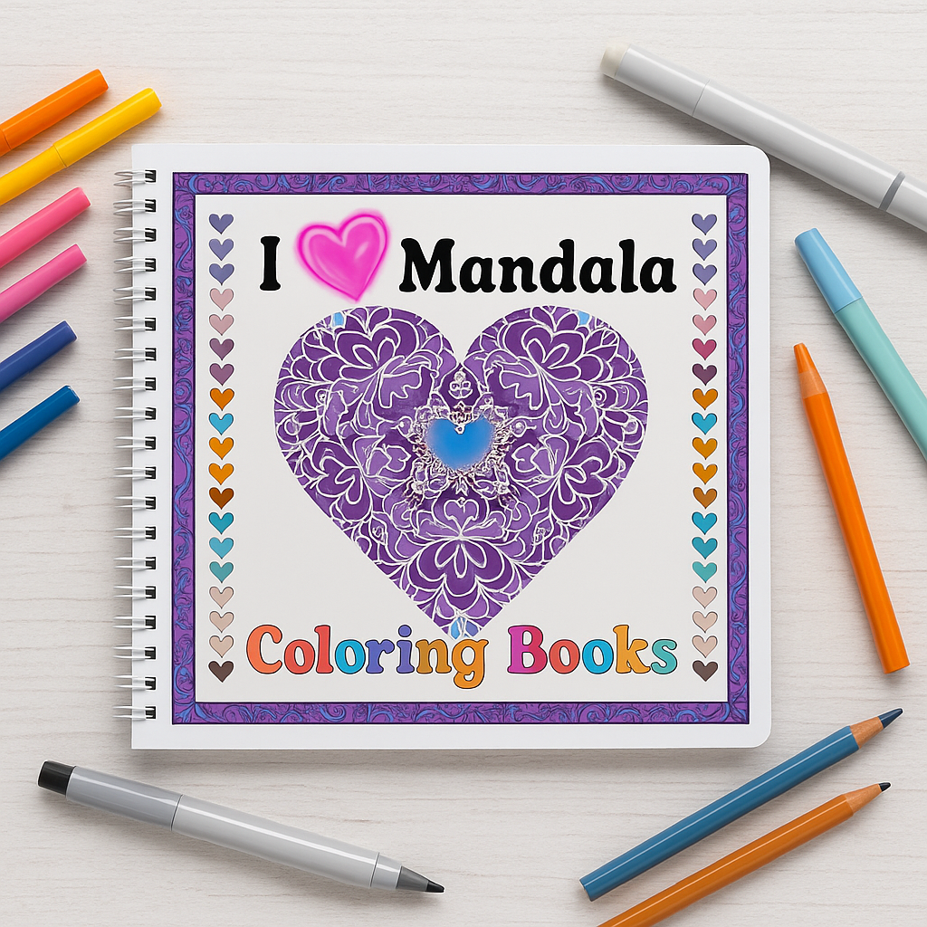 I Love Mandala Coloring Book (Printed Book or Digital Download)